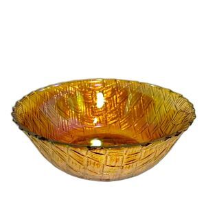 Vintage 60s 70s Indiana Glass Marigold Weavetex Carnival Glass Bowl 8 3/4”